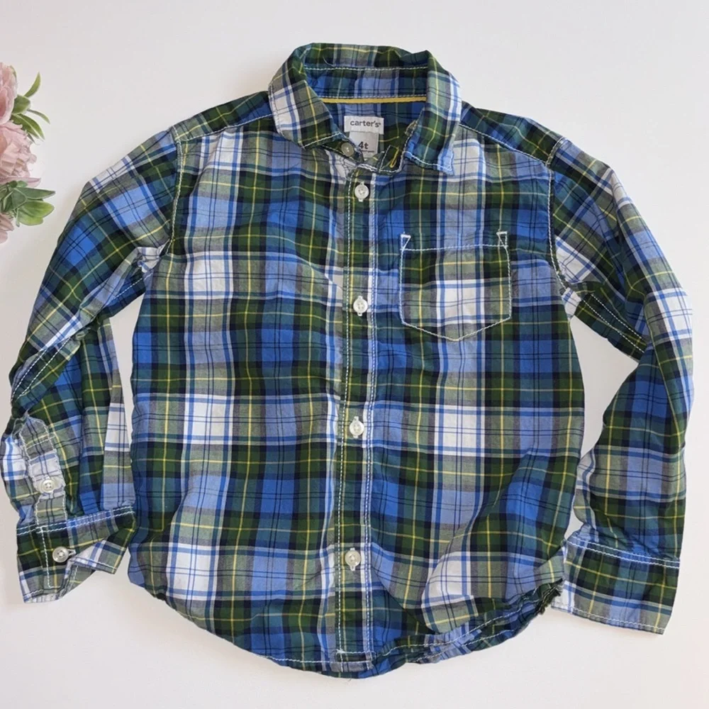Carters Boys Long Sleeve Oxford Plaid Shirt 4T Plaid Carters shirts Long sleeve